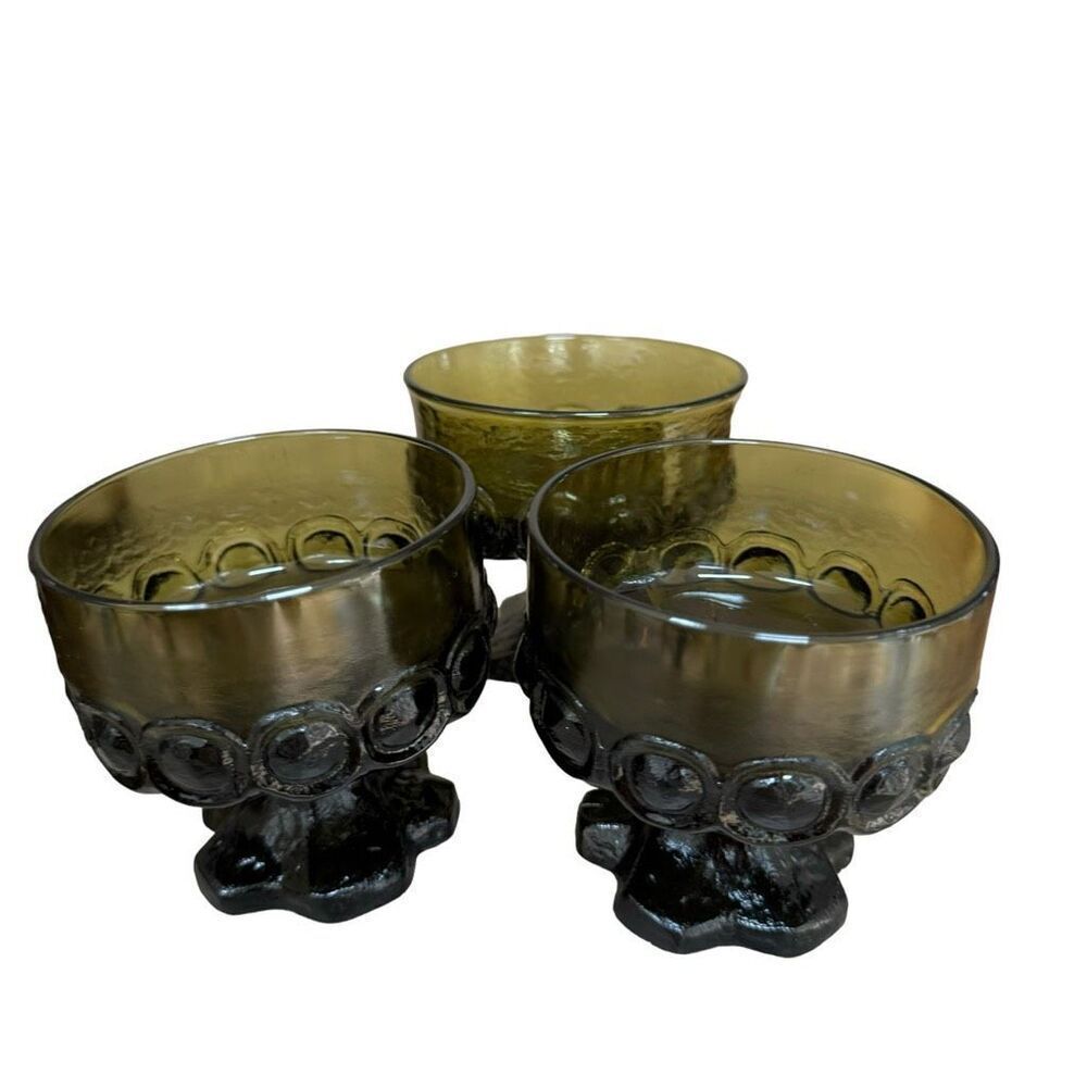 Tiffin Franciscan Madeira Sherbet or Champagne Olive Green Smoke Glasses (3)